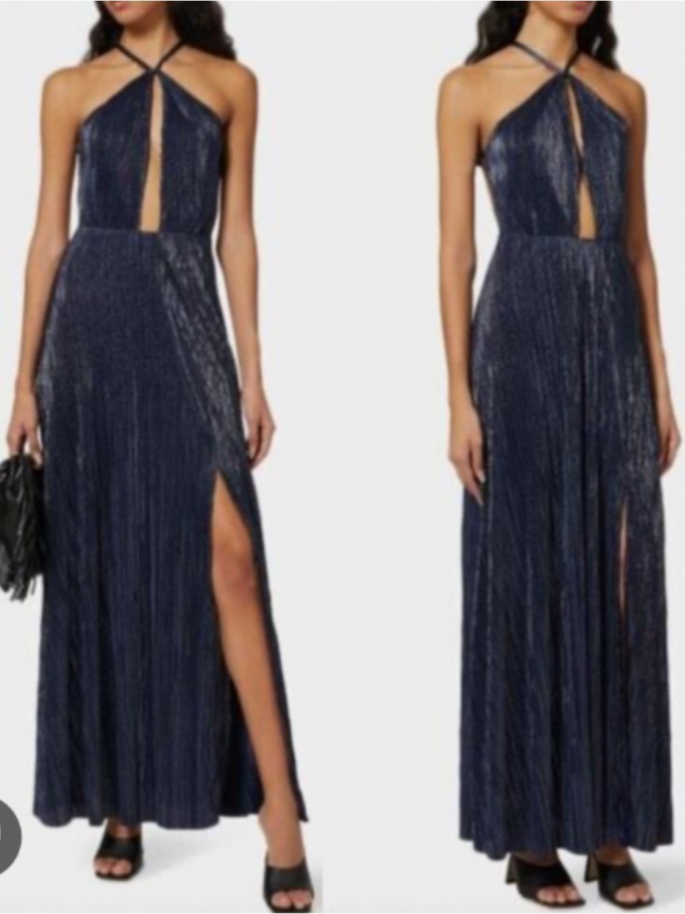 NWT Maje Rustina Marine Blue Shimmer Open Back Halter Maxi Dress Size Small